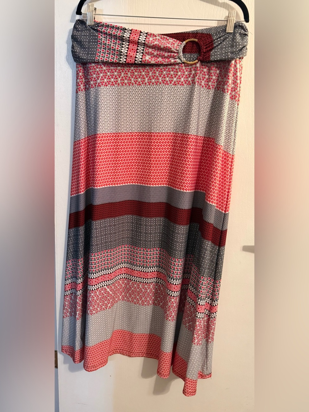 Robert Louis Red, Black & Gray Striped Maxi Skirt